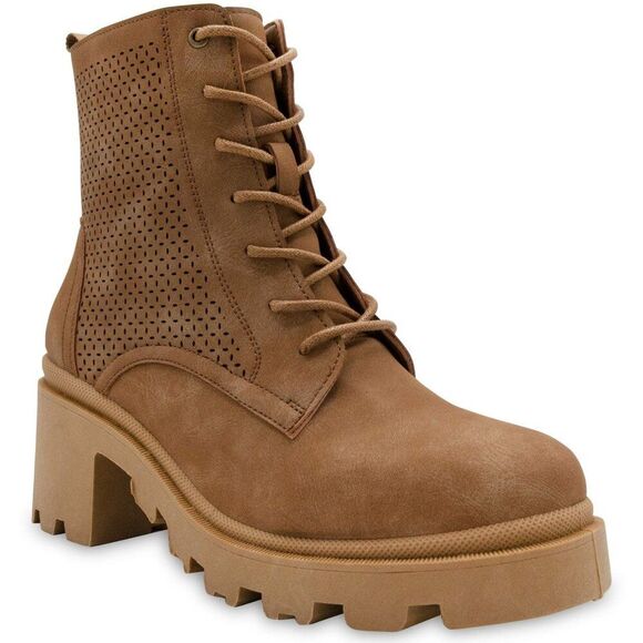 Sugar Women's Fabiana Chunky Lace-Up Tan Combat Boot - Picture 1 of 6